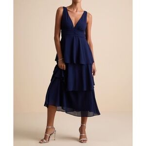 NWT Lulus Celebration Time Navy Blue Sleeveless Tiered Midi Dress Size L